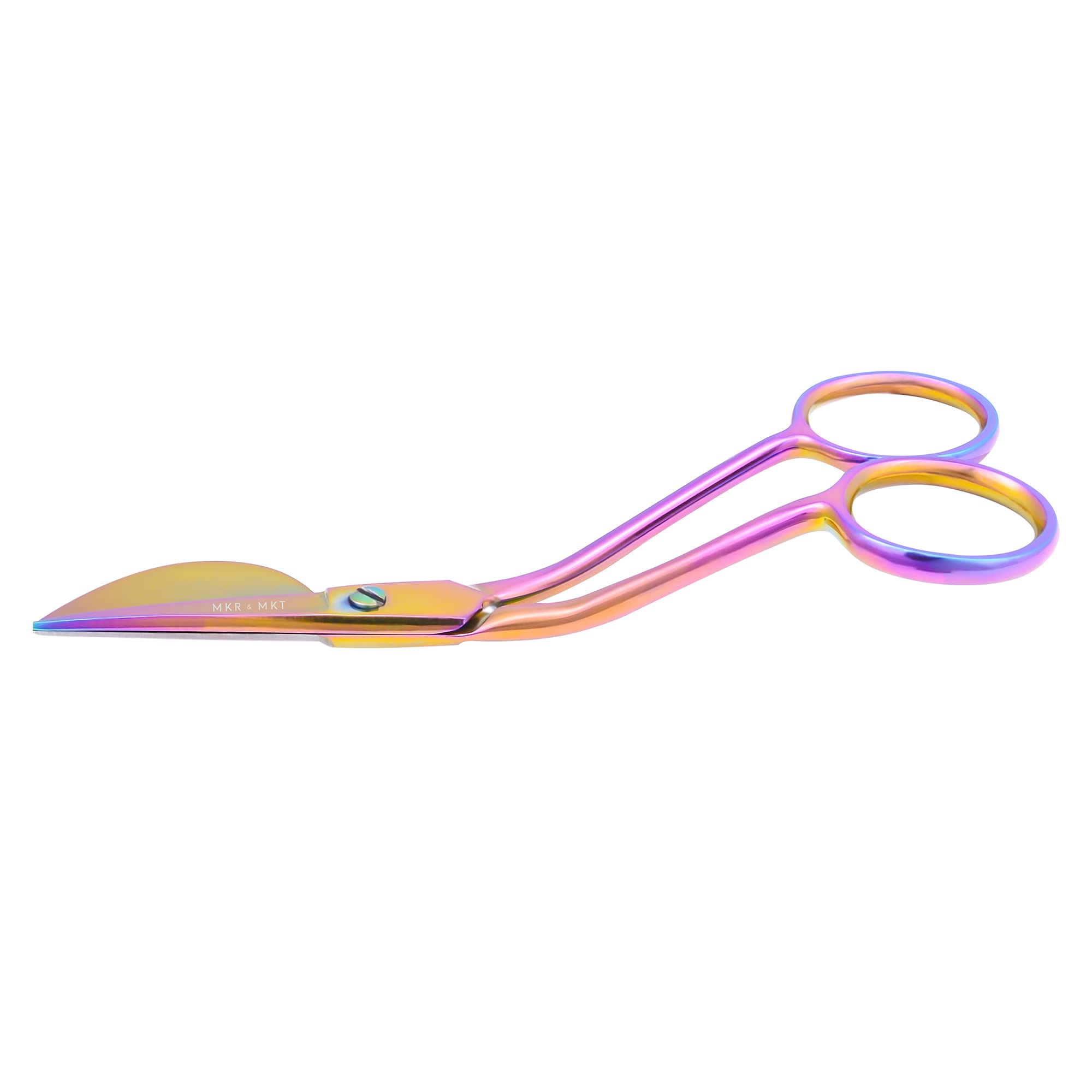 MAKER AND MARKET Applique Pelican Duckbill Blade 5.8 Inch - Double Bent Curved Offset Handle Scissors with Pouch Sleeve for Embroidery, Fabric, Thread, Knitting, Sewing, Arts & Craft (Rainbow)