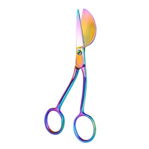 MAKER AND MARKET Applique Pelican Duckbill Blade 5.8 Inch - Double Bent Curved Offset Handle Scissors with Pouch Sleeve for Embroidery, Fabric, Thread, Knitting, Sewing, Arts & Craft (Rainbow)