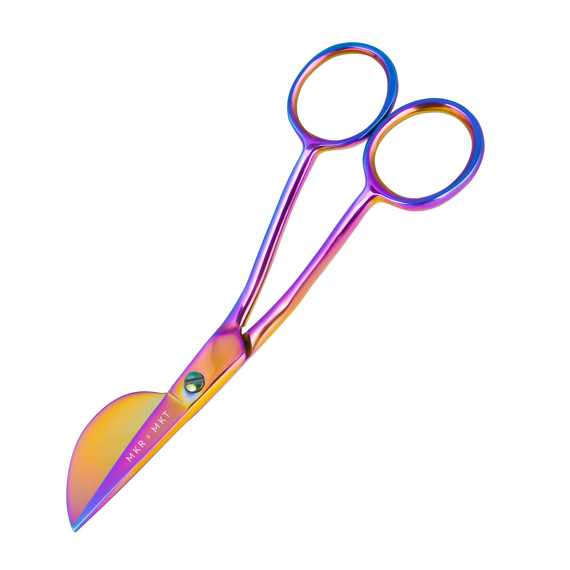 MAKER AND MARKET Applique Pelican Duckbill Blade 5.8 Inch - Double Bent Curved Offset Handle Scissors with Pouch Sleeve for Embroidery, Fabric, Thread, Knitting, Sewing, Arts & Craft (Rainbow)