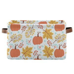 Fall Pumpkin Storage Basket Fabric Storage Bin Laundry Baskets Autumn Maple Leaves Foldable Storage Boxes Organizer Bag for Baby Cloth Dog Toy Book Storage Cubes Shelf Closet Basket 16×12×8 Inches