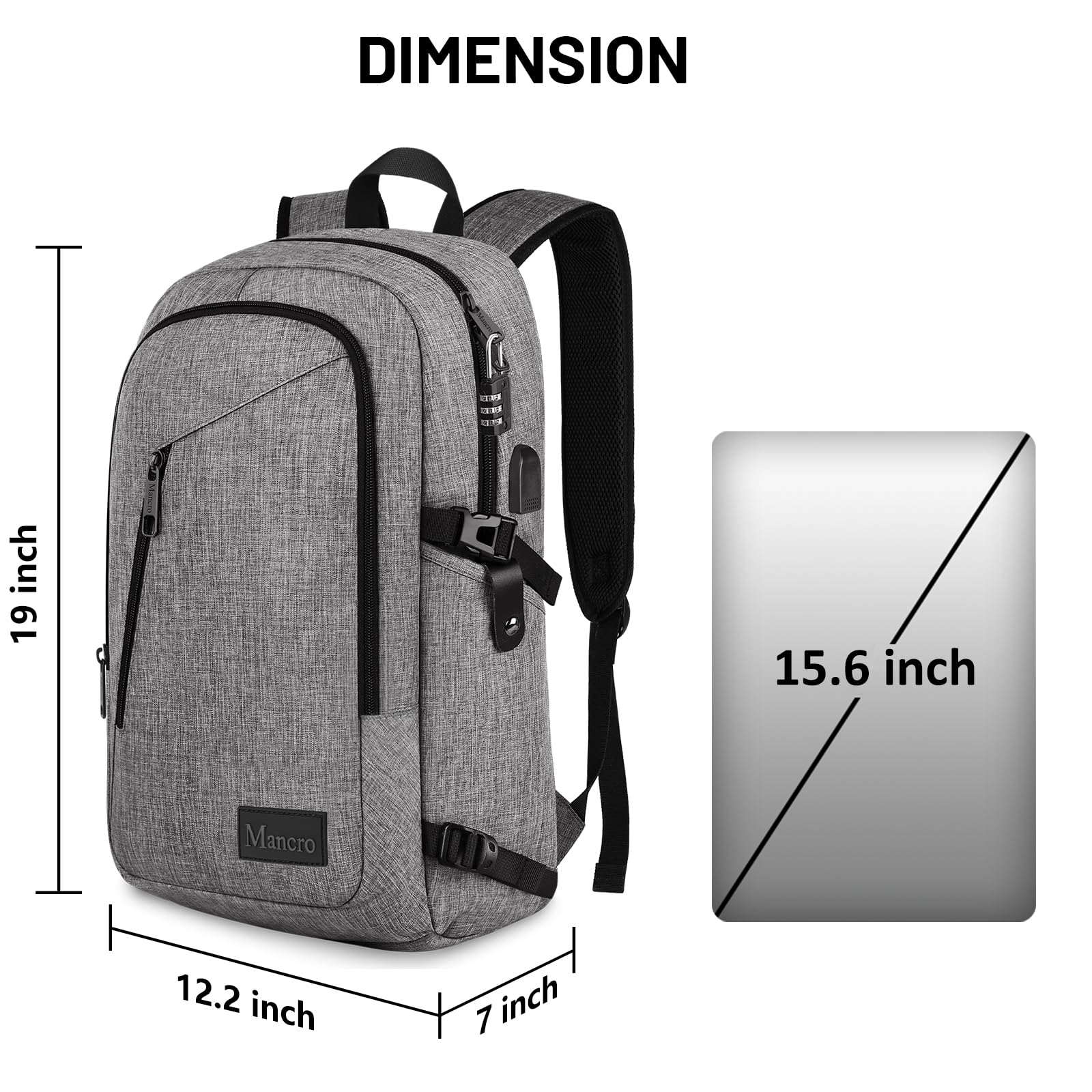 Mancro Work Backpack for Men, 15.6 inch Business Slim Laptop Backpack, Travel Computer Bag Daypack for 15.6 in Laptop