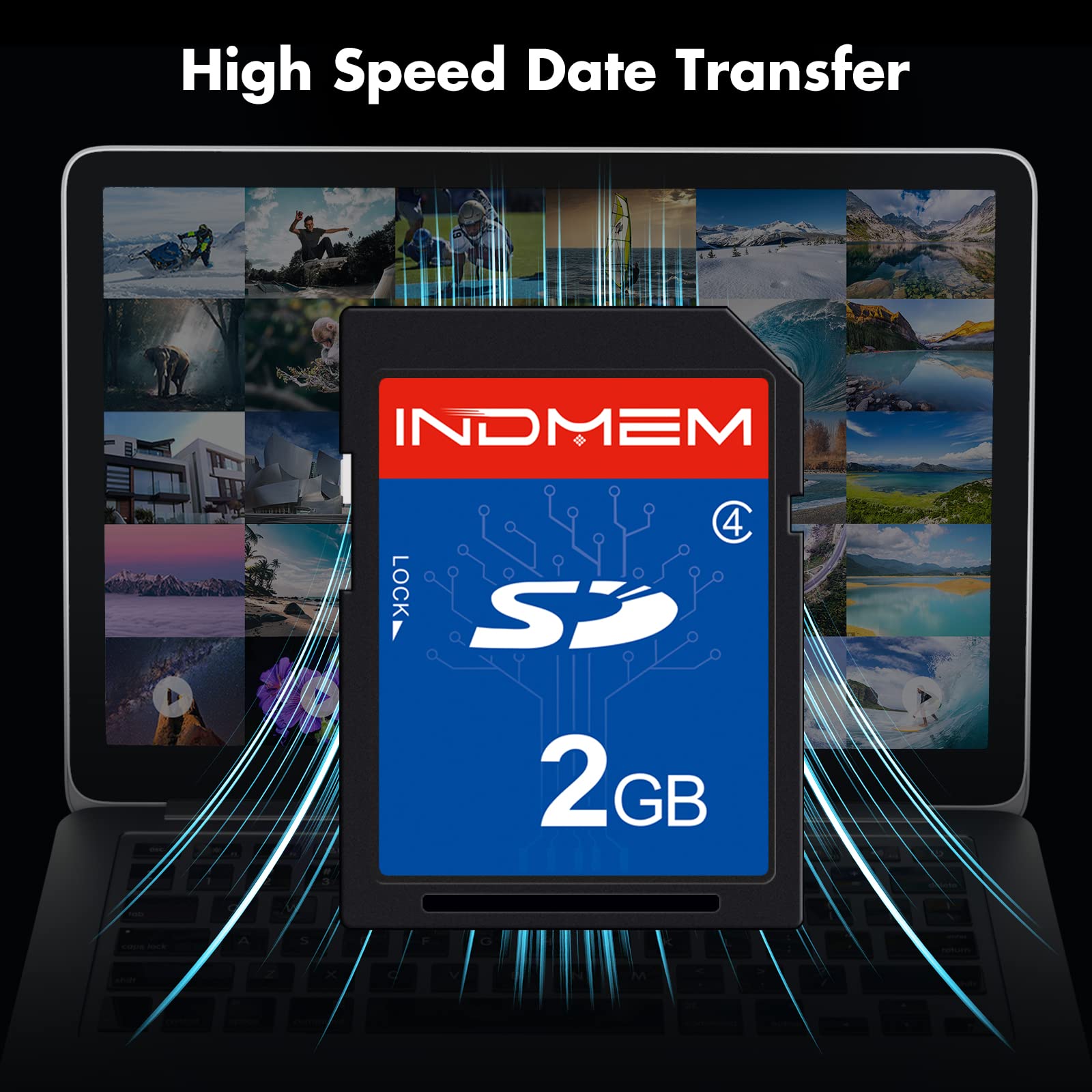 INDMEM SD Card 2GB Class 4 Flash Memory Card 2G SLC Stanard Secure Digital Cards (1PC)