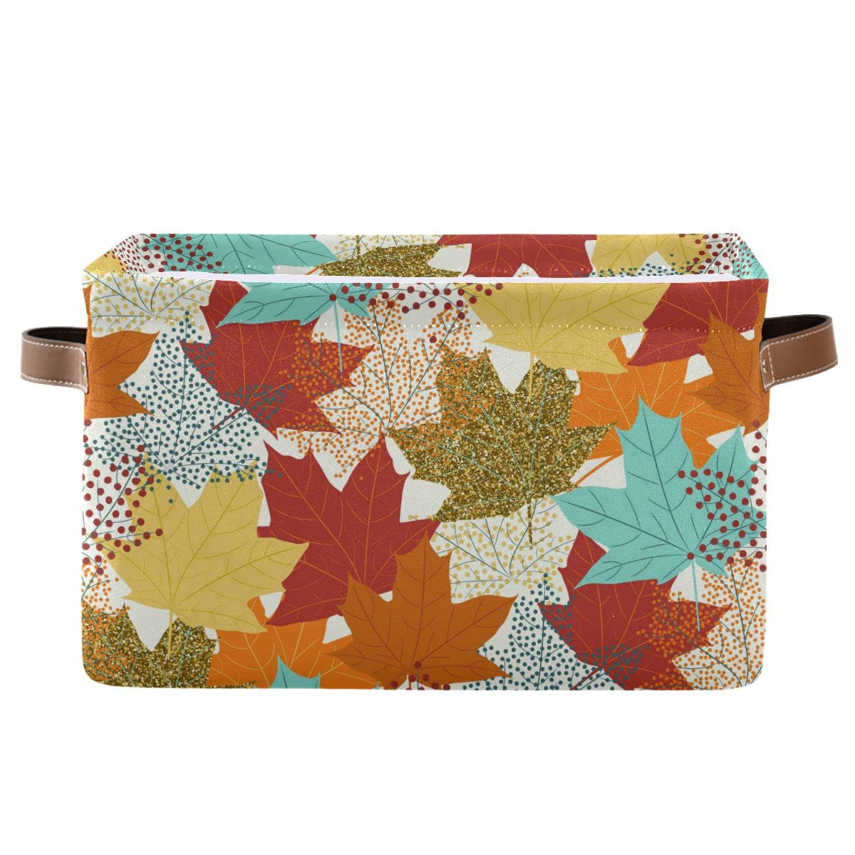 Fall Maple Leaves Storage Basket Fabric Storage Bin Laundry Baskets Autumn Pumpkin Foldable Storage Boxes Organizer Bag for Baby Cloth Dog Toy Book Storage Cubes Shelf Closet Basket 16×12×8 Inches