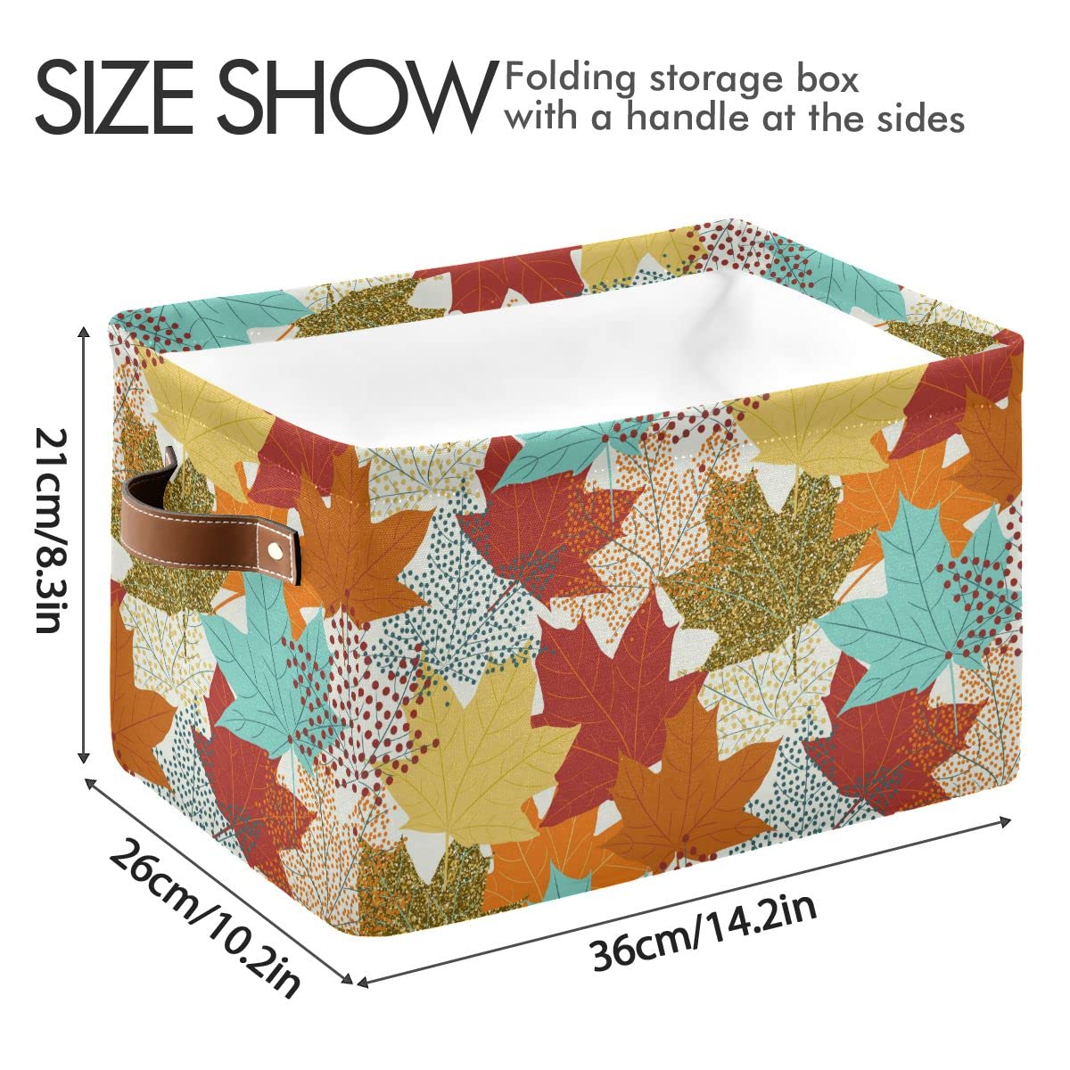 Fall Maple Leaves Storage Basket Fabric Storage Bin Laundry Baskets Autumn Pumpkin Foldable Storage Boxes Organizer Bag for Baby Cloth Dog Toy Book Storage Cubes Shelf Closet Basket 16×12×8 Inches