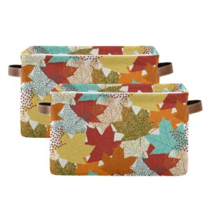 Fall Maple Leaves Storage Basket Fabric Storage Bin Laundry Baskets Autumn Pumpkin Foldable Storage Boxes Organizer Bag for Baby Cloth Dog Toy Book Storage Cubes Shelf Closet Basket 16×12×8 Inches