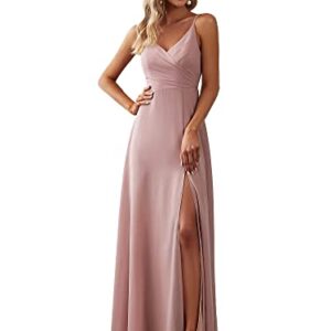 Ever-Pretty Women's V Neck Bridesmaid Dresses, Spaghetti Strap Maxi Dress Party Dress, Formal Dresses, Long Dress Dusty Rose US14