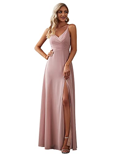 Ever-Pretty Women's V Neck Bridesmaid Dresses, Spaghetti Strap Maxi Dress Party Dress, Formal Dresses, Long Dress Dusty Rose US14