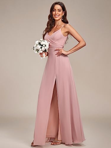 Ever-Pretty Women's V Neck Bridesmaid Dresses, Spaghetti Strap Maxi Dress Party Dress, Formal Dresses, Long Dress Dusty Rose US14