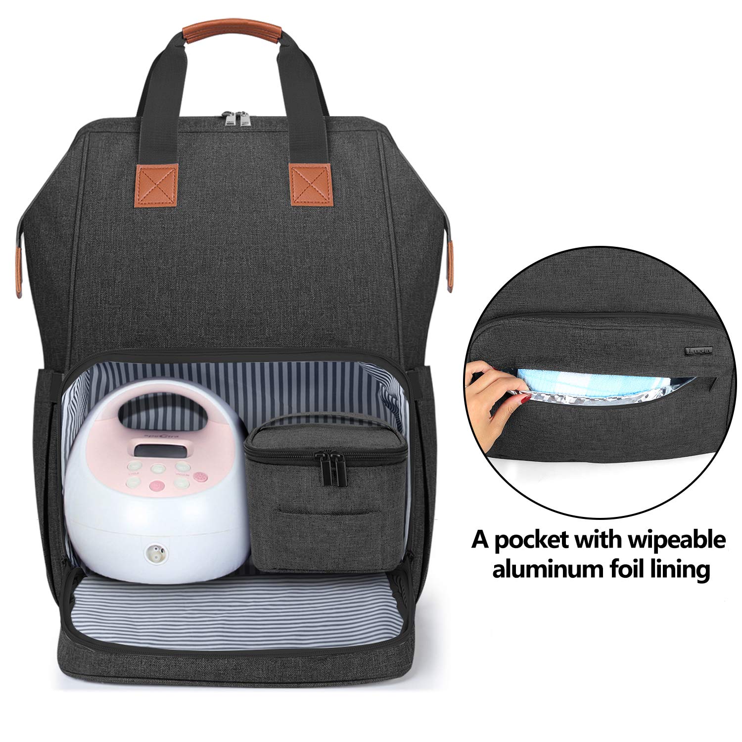 Luxja Breast Pump Bag with A Breastmilk Cooler Bag (Hold Four 5 Ounce Breastmilk Bottles) Bundle, Black