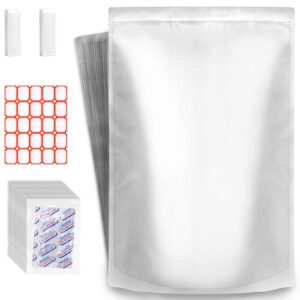 15 pcs 5 gallon mylar bags for food storage, 10.5 mil mylar bags with oxygen absorbers 2000cc (15 single sealed), stand-up zipper resealable bags & heat sealable food storage bags + labels