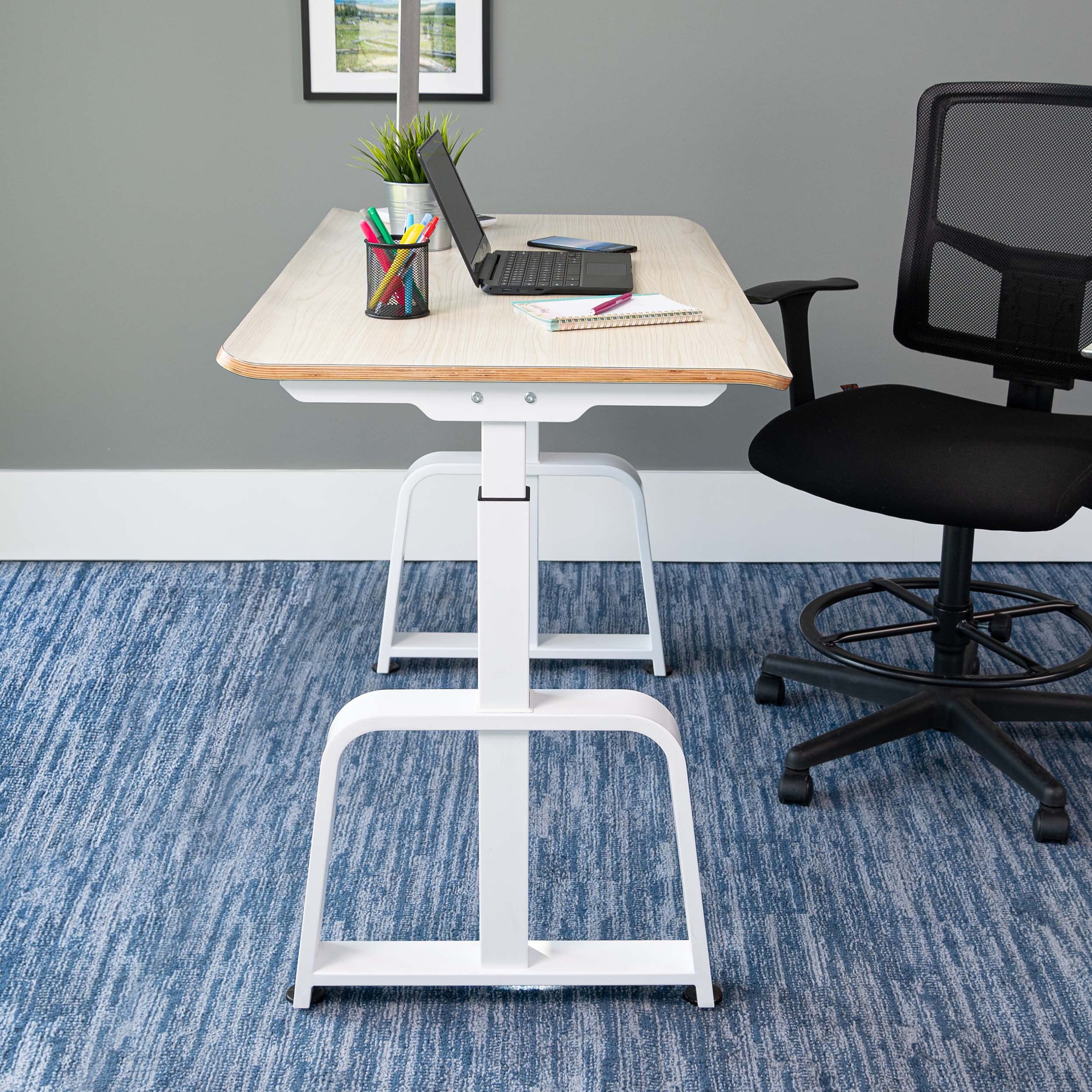 Stand Up Desk Store Crank Adjustable Ergonomic Standing Desk (White Frame/Antique Birch Desktop, 48” Wide)