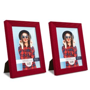 renditions gallery 5x7 inch picture frame set of 2 high-end modern style, made of solid wood and high definition glass ready for wall and tabletop photo display, red frame