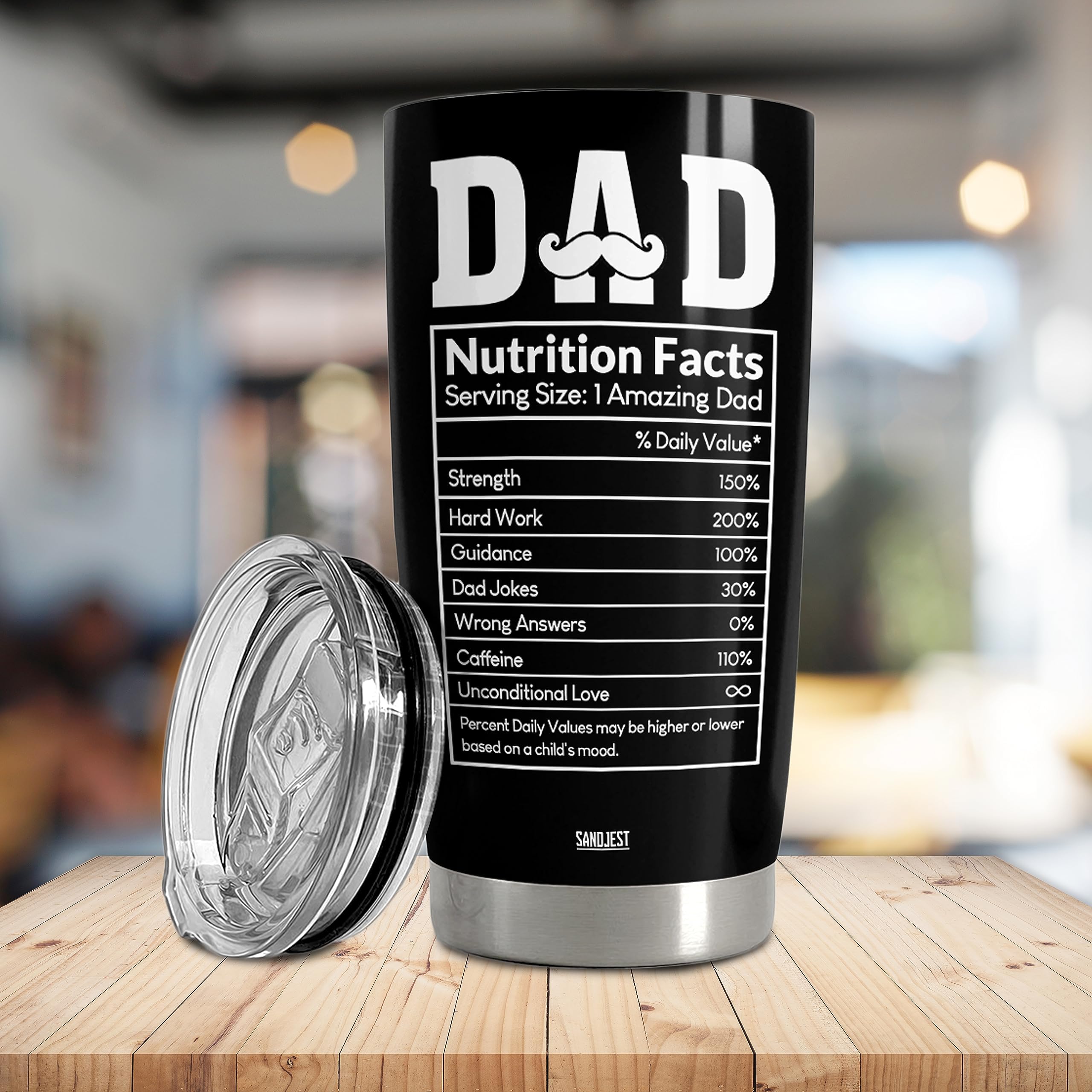 SANDJEST Dad Tumbler Gifts for Dad from Daughter, Son - Dad Nutrition Facts 20oz Stainless Steel Insulated Coffee Travel Mug Christmas, Birthday, Father's Day Gift