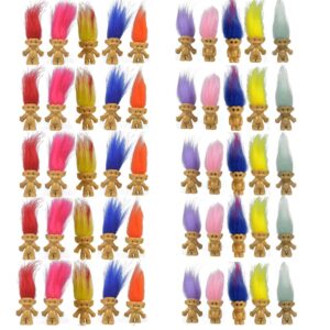 50pcs lucky mini troll dolls, mini action figures pvc vintage 1.2" cake toppers chromatic adorable cute little guys collection, arts crafts, party favors,school project