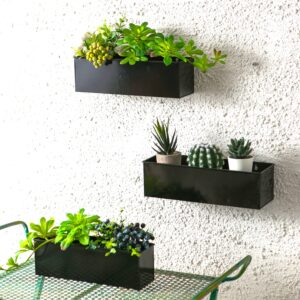 lalagreen wall planter (3 pack, 12 inch) large wall mount succulent planters black, wall hanging rectangular metal flower pot window planter box fence railing minimalist floating shelve indoor outdoor