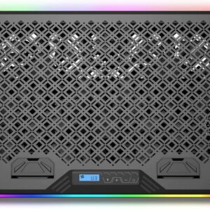 Aluratek Ergonomic USB Laptop Cooling Pad with RGB Lights (10 Patterns), 3 Quiet Fans, Smart Phone, Portable, Adjustable Height, Supports up to 19" Laptops (ACPRGB01F), Black