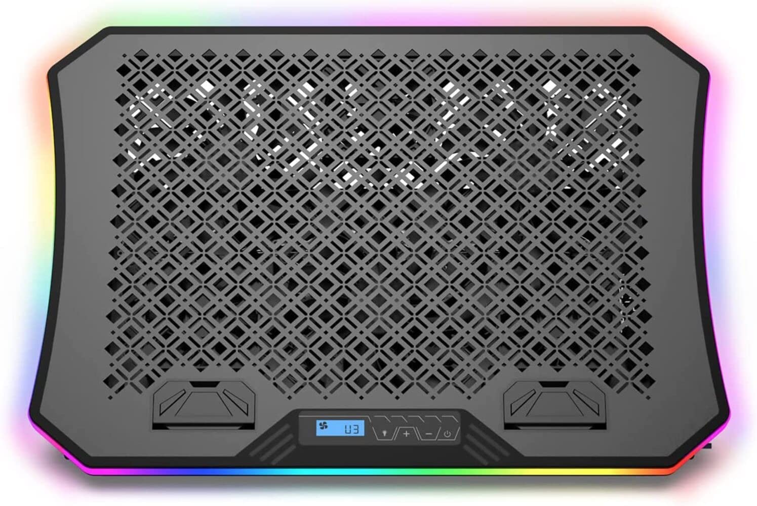 Aluratek Ergonomic USB Laptop Cooling Pad with RGB Lights (10 Patterns), 3 Quiet Fans, Smart Phone, Portable, Adjustable Height, Supports up to 19" Laptops (ACPRGB01F), Black