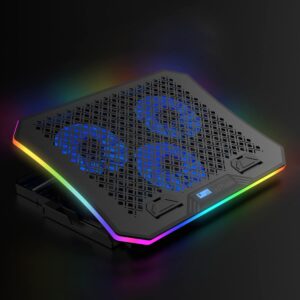 Aluratek Ergonomic USB Laptop Cooling Pad with RGB Lights (10 Patterns), 3 Quiet Fans, Smart Phone, Portable, Adjustable Height, Supports up to 19" Laptops (ACPRGB01F), Black