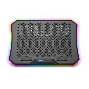 Aluratek Ergonomic USB Laptop Cooling Pad with RGB Lights (10 Patterns), 3 Quiet Fans, Smart Phone, Portable, Adjustable Height, Supports up to 19" Laptops (ACPRGB01F), Black