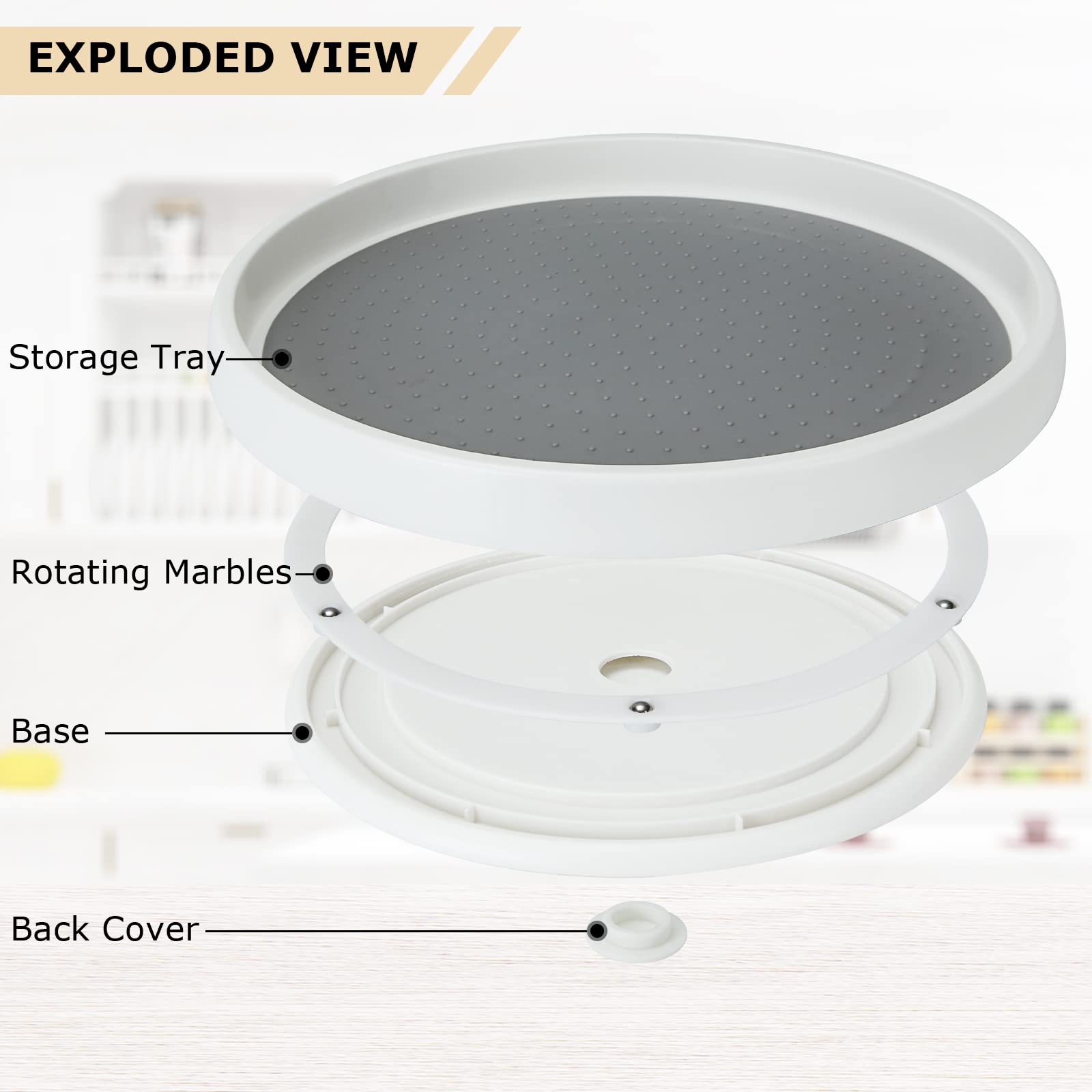 FVIEXE 3PCS Non-Skid Cabinet Lazy Susan Turntable 12 Inch, 360 Degree Rotating Kitchen Spice Rack Spinning Lazy Susan Turntable Organizer, Pantry Countertop Vanity Bathroom Display Stand White/Gray