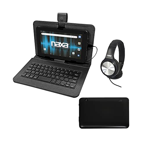 Naxa NID-7056 Android 11 Tablet with 7” HD TN Screen USB Keyboard Case and Headphone, 1.6 GHz Quad Core Processor, 2GB Ram, 32GB Storage, Front and Rear Cameras, Speaker and Microphone, Black