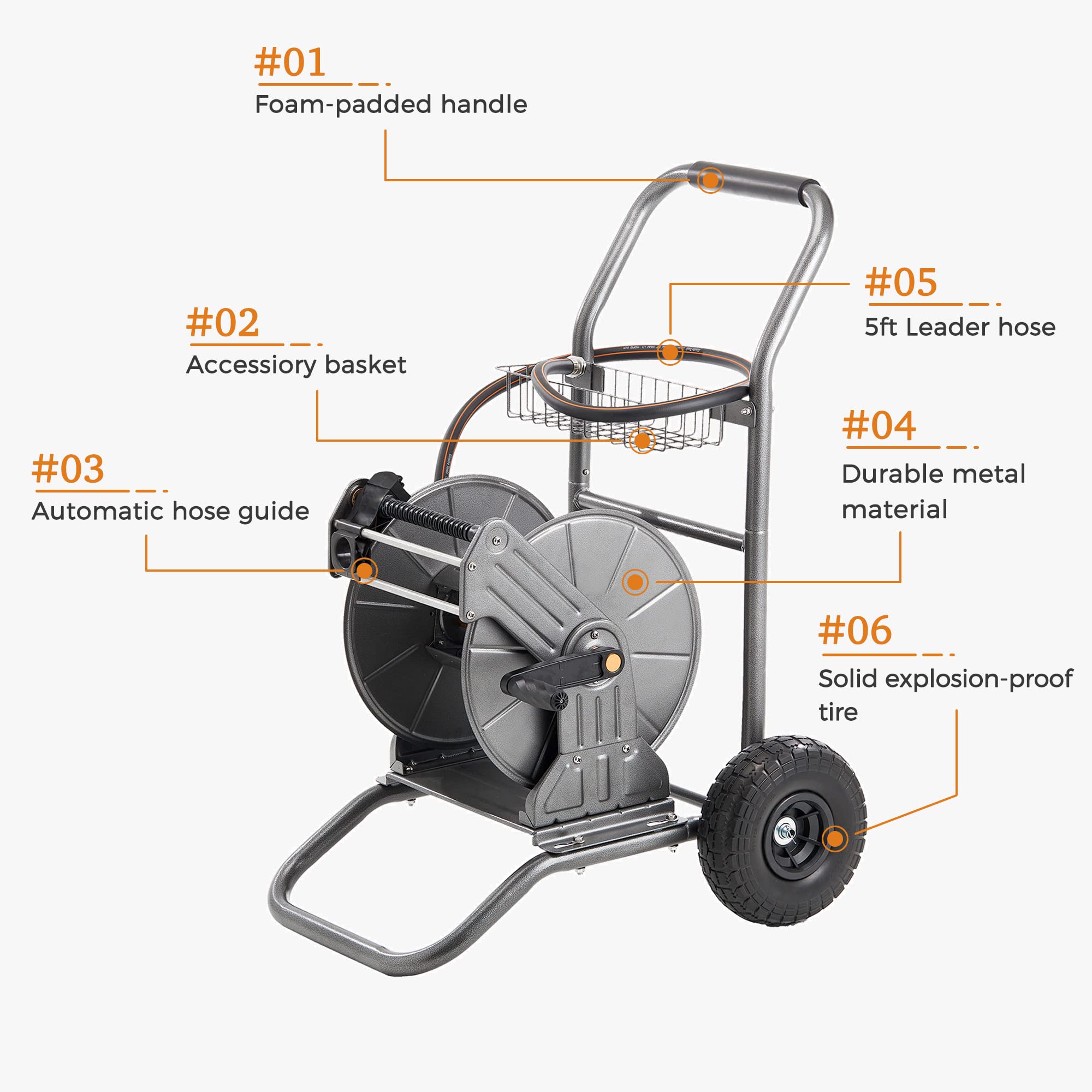 Giraffe Tools Garden Hose Reel Cart with Wheels, Heavy Duty Water Hose Cart with Hose Guide, Water Hose Reel with Wheels for Outside Garden & Yard