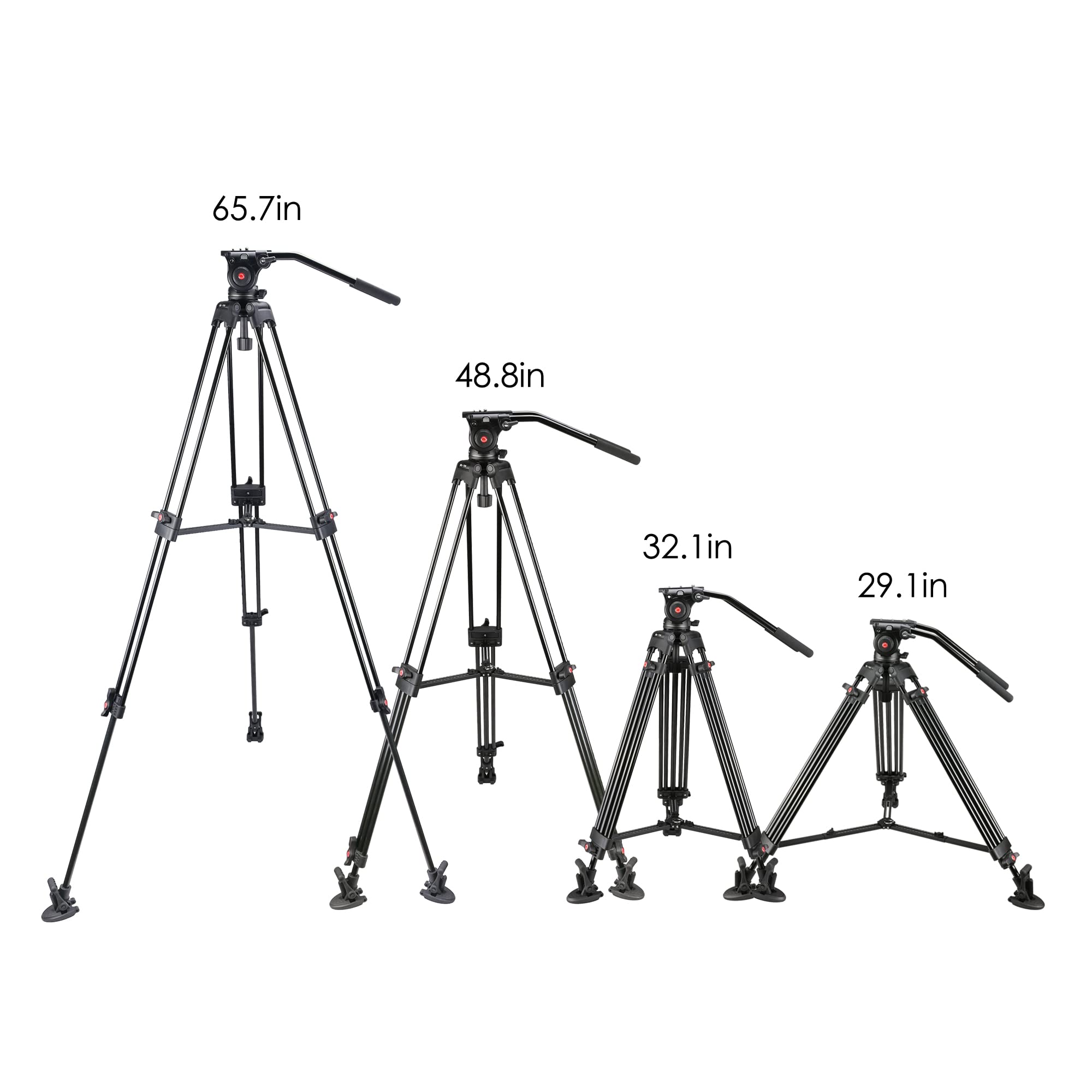 MagicLine 65.7 inch Heavy Duty Aluminum Video Camera Tripod with Fluid Head, 2 Pan Bar Handles, Adjustable Mid-Level Spreader，QR Plate, Max Load 26.5 LB for Canon Nikon Sony DSLR Camcorder Cameras