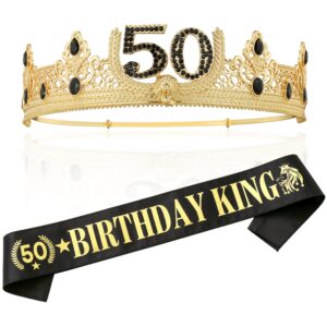 titikadi 50th birthday king crown and birthday king sash,50th birthday gifts for men. birthday party decoration for men(gold)