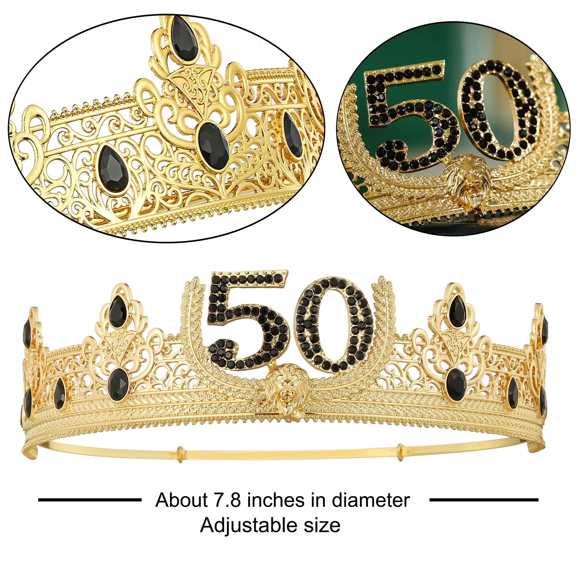 TITIKADI 50TH Birthday King Crown and Birthday King Sash,50TH Birthday Gifts for Men. Birthday Party Decoration for Men(Gold)