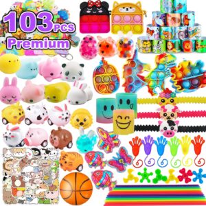 103PC Premium Party Favors for Kids,Assortment Cute Mini Pop Toys for Classroom Rewards,Carnival Prizes,Pinata Fillers,Treasure Chest, Prize Box Goody Bag Stuffers for 3-6-10 Boys and Girls