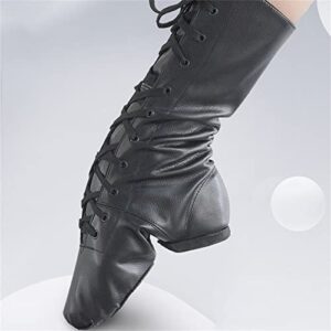 Jazz Dance Boots High Top Leather Modern Dance Shoes Split Sole Lace-Up Buffer for Child Adult Women,Black,5