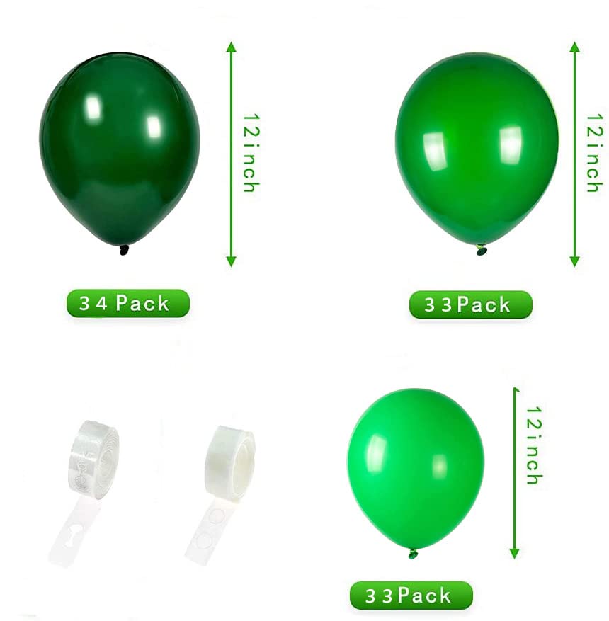 100pcs Dark Green, light green, fruit green Balloons,12 Inches Latex Baby Shower Birthday Jungle Theme Party Decorations