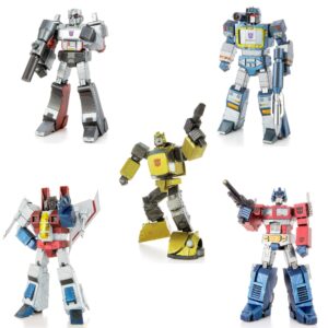 metal earth fascinations 3d metal model kits transformers color set of 5 - bumblebee - megatron - optimus prime - soundwave - starscream