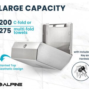 Alpine Commercial Paper Towel Dispenser Wall Mount for Multifold, Trifold & c Fold Paper Towel Holder - Stainless Steel Hand Towel Dispenser for Bathroom & Kitchen A