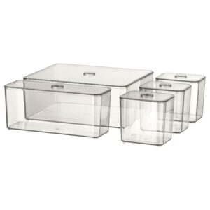 godmorgan plastic square box with lid (clear, standard) - set of 5 to organise jewllery and make up and accessories