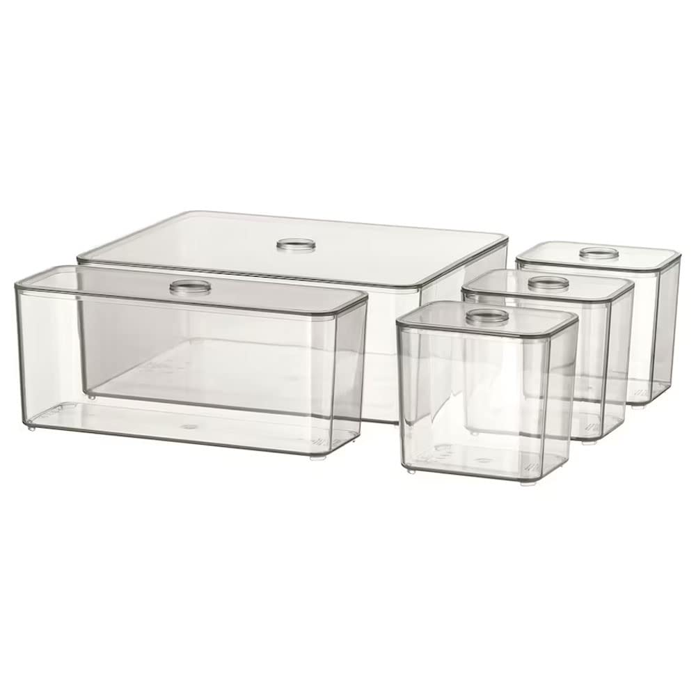 GODMORGAN Plastic Square Box with Lid (Clear, Standard) - Set of 5 to Organise Jewllery and make up and Accessories