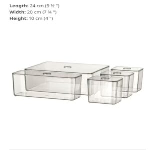 GODMORGAN Plastic Square Box with Lid (Clear, Standard) - Set of 5 to Organise Jewllery and make up and Accessories