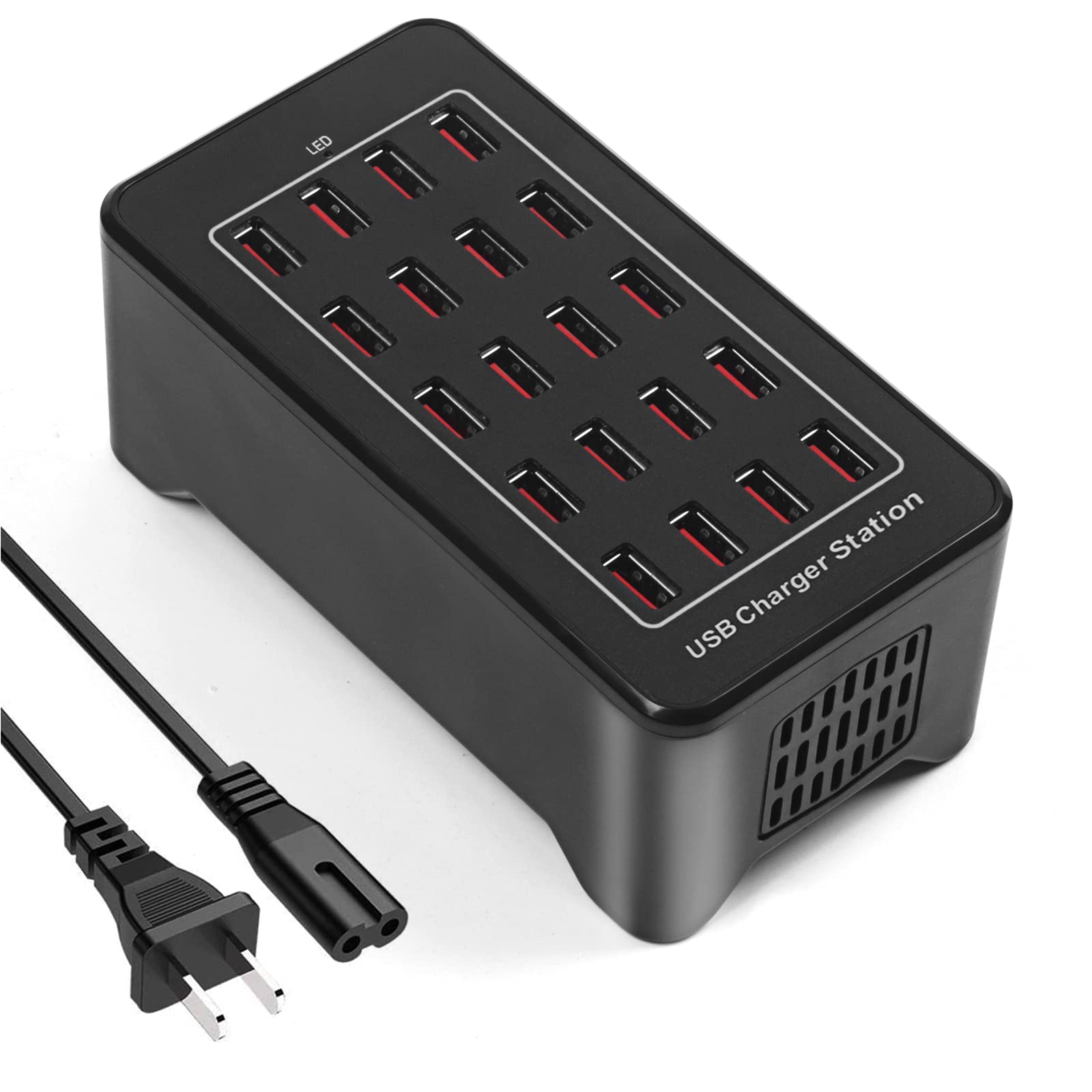 20-Port 100 W(20 A) Multiple USB Charger Station，RISWOJOR Multiport USB Charging Station with Intelligent Detection, Compatible with Smartphones, Tablets, and More Devices