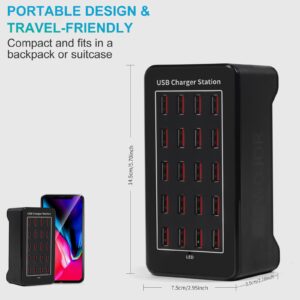 20-Port 100 W(20 A) Multiple USB Charger Station，RISWOJOR Multiport USB Charging Station with Intelligent Detection, Compatible with Smartphones, Tablets, and More Devices