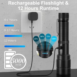 BERCOL Rechargeable Flashlights High Lumen, 990,000 Lumens Super Bright Magnetic Flash Light, 7 Modes with Cob Work Light, Powerful Led Flashlight with Holster for Camping, Emergencies, Home