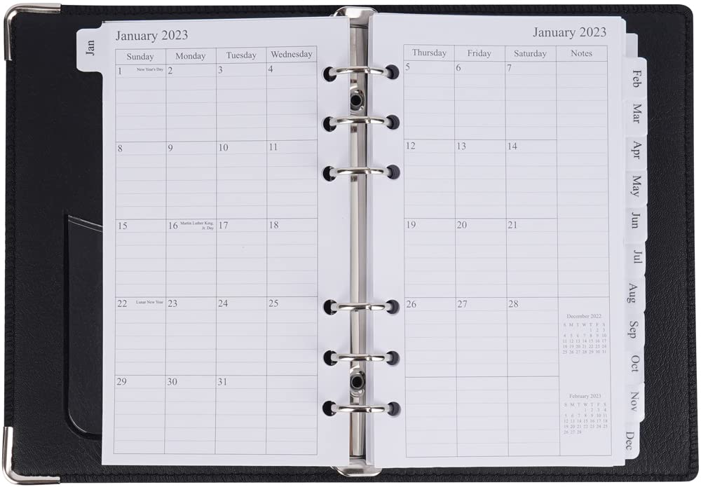 2023 Planner Refills Portable Size 3 - Monthly and Weekly with 6-Ring Binder, Compact/Personal Size