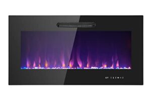 prominence home led slim design electric fireplace insert and wall mounted fireplace with 1500 watt heater, log & crystal ember options, adjustable realistic flame and remote control, (36 inch)