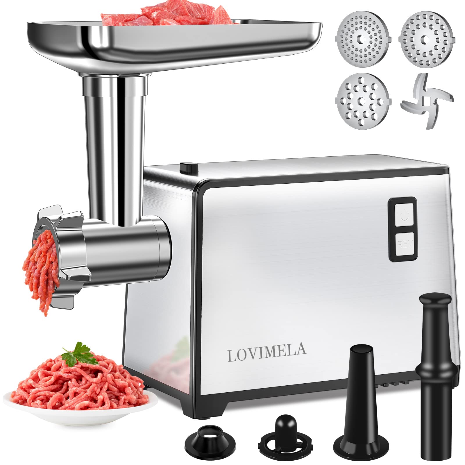 2500W Electric Meat Grinder, Sausage Stuffer Maker, Stainless Steel Food Grinder with Sausage Tube Kubbe Maker for Home Kitchen Use