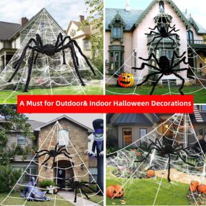 2023 Spider Webs Halloween Decorations with 200" Triangular Huge Spider Web, 2 Giant Spiders, 40ft Stretch Webs, Small Spiders, Hook and Stakes for Halloween Yard Haunted House Décor Indoor & Outdoor