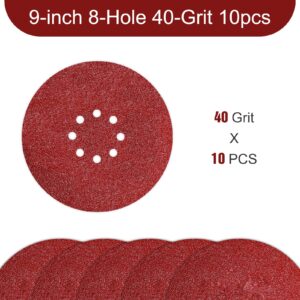 Awutzut 9 inch Sanding Discs 40 Grit 8 Holes Hook and Loop Sandpaper for Drywall Sander 10Pack