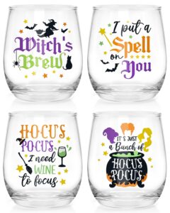 halloween witches wine glasses 4pcs hocus pocus stemless glass 12oz gift brew sanderson sisters glass tumbler for ice coffee beer beverages funny party cup favors birthday wedding gifts fall peresnt