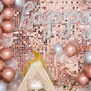 Kate Square Rose Gold Sequin Panels for Shimmer Wall Backdrop Decoration Birthday Wall (Pack of 12)