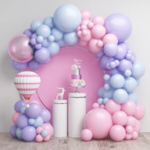pink blue balloon garland kit, pink blue balloon arch with macaron purple, pink and blue party balloons, pink blue purple balloon garland kit for birthday wedding baby shower party decorations