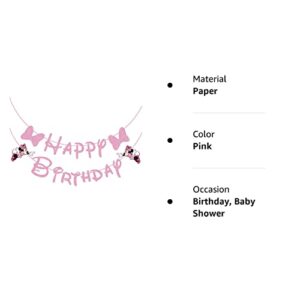 GOGOPARTY Pink Mouse Happy Birthday Banner, Mouse Decoration Pink Themed Birthday Banner For Girl Kids Birthday Party Baby Shower Decorations