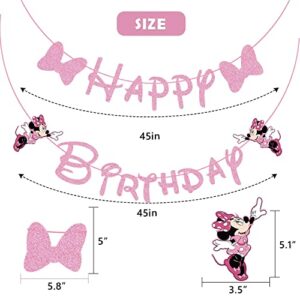 GOGOPARTY Pink Mouse Happy Birthday Banner, Mouse Decoration Pink Themed Birthday Banner For Girl Kids Birthday Party Baby Shower Decorations